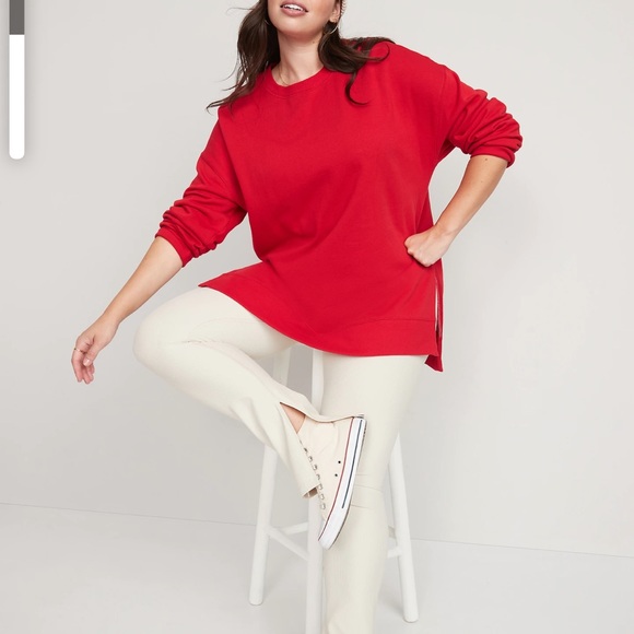 NWT OLD NAVY Oversized Boyfriend Garment-Dyed Tunic Sweatshirt Color: Robbie Red - Picture 4 of 6